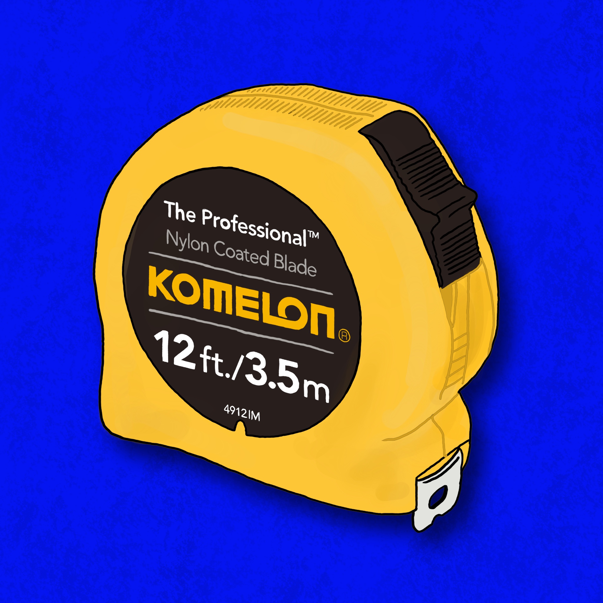 A sketch done in Procreate of a Komelon tape measure.