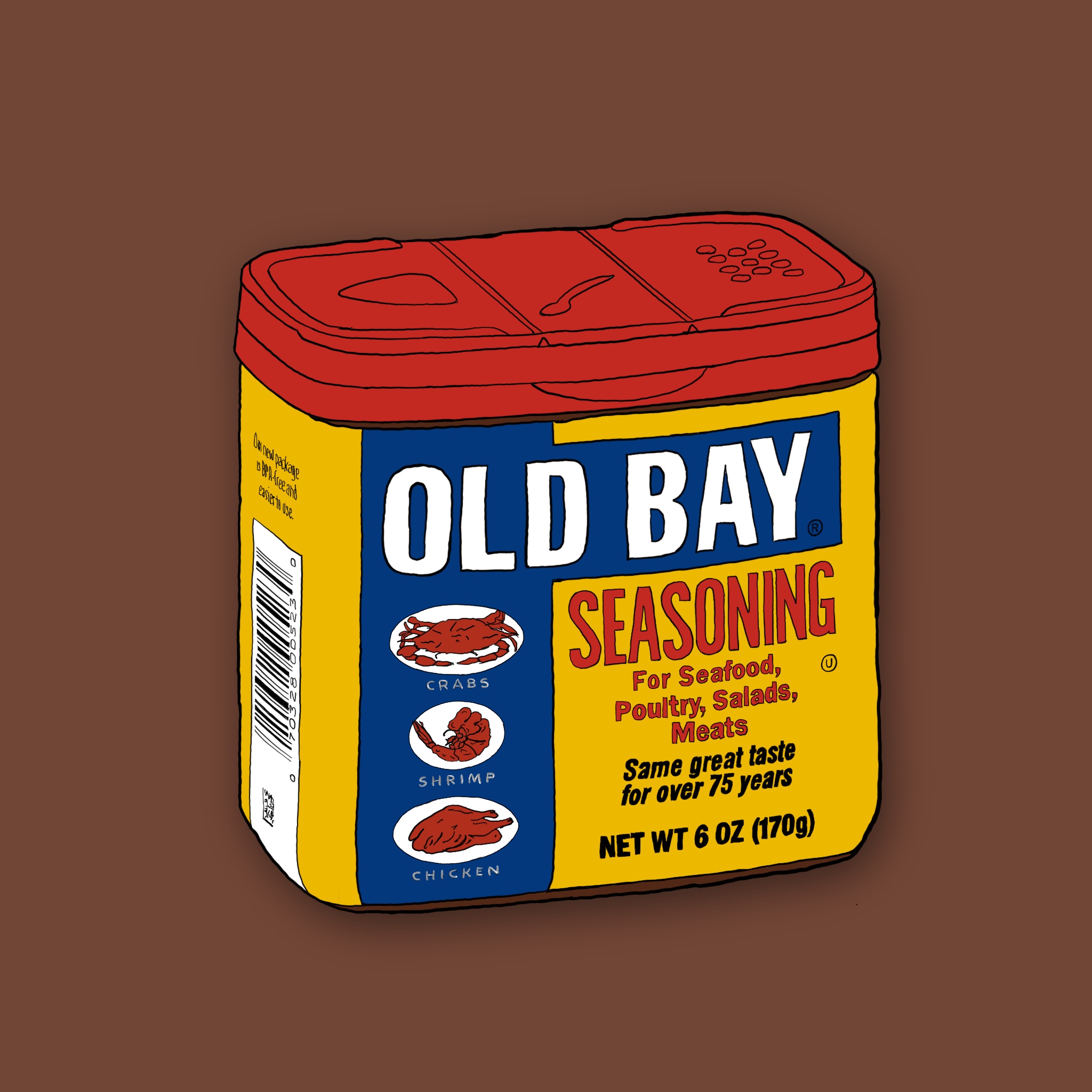A sketch done in Procreate of an Old Bay container.