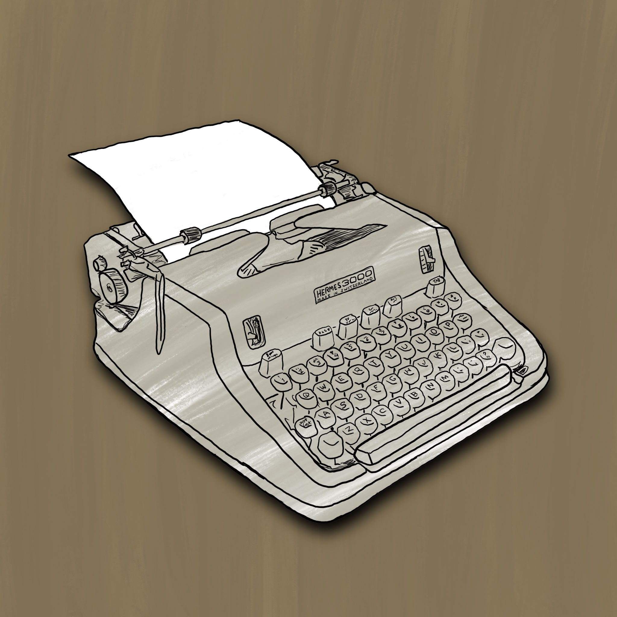 A sketch done in Procreate of a Hermes 3000 typewriter.